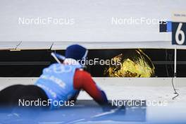10.02.2022, Beijing, China (CHN): Golden balloon is blocked while Tarjei Boe (NOR) shoots - XXIV. Olympic Winter Games Beijing 2022, Biathlon, training, Beijing (CHN). www.nordicfocus.com. © Manzoni/NordicFocus. Every downloaded picture is fee-liable.