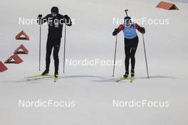 03.02.2022, Beijing, China (CHN): Johannes Thingnes Boe (NOR), Tarjei Boe (NOR), (l-r) - XXIV. Olympic Winter Games Beijing 2022, Biathlon, training, Beijing (CHN). www.nordicfocus.com. © Manzoni/NordicFocus. Every downloaded picture is fee-liable.