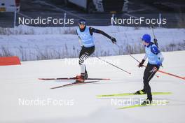 10.02.2022, Beijing, China (CHN): Campbell Wright (NZL), Quentin Fillon Maillet (FRA), (l-r) - XXIV. Olympic Winter Games Beijing 2022, Biathlon, training, Beijing (CHN). www.nordicfocus.com. © Manzoni/NordicFocus. Every downloaded picture is fee-liable.