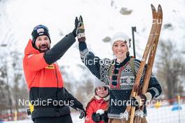 02.04.2022, Realp, Switzerland (SUI): Weger Benjamin (SUI), Gasparin Selina (SUI), (l-r)  - Swiss Championships biathon, mass, Realp (SUI). www.nordicfocus.com. © Modica/NordicFocus. Every downloaded picture is fee-liable.