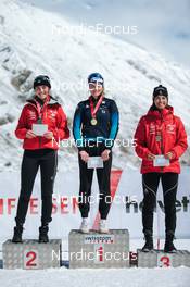 03.04.2022, Realp, Switzerland (SUI): Podium - Swiss Championships biathon, sprint, Realp (SUI). www.nordicfocus.com. © Modica/NordicFocus. Every downloaded picture is fee-liable.