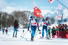 03.04.2022, Realp, Switzerland (SUI): Sandro Bovisi (SUI), Benjamin Weger (SUI), (l-r)  - Swiss Championships biathon, sprint, Realp (SUI). www.nordicfocus.com. © Modica/NordicFocus. Every downloaded picture is fee-liable.