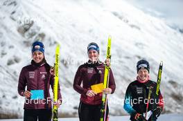 03.04.2022, Realp, Switzerland (SUI): Flavia Barmettler (SUI), Lena Haecki (SUI), Susi Meinen (SUI), (l-r) - Swiss Championships biathon, sprint, Realp (SUI). www.nordicfocus.com. © Modica/NordicFocus. Every downloaded picture is fee-liable.