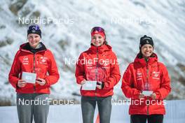03.04.2022, Realp, Switzerland (SUI): Lara Berwert (SUI), Annina Zberg (SUI), Ronja Rietveld (SUI), (l-r) - Swiss Championships biathon, sprint, Realp (SUI). www.nordicfocus.com. © Modica/NordicFocus. Every downloaded picture is fee-liable.