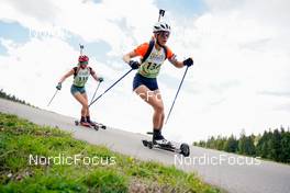 24.09.2022, Premanon, France (FRA): Adelie Langlais (FRA), Coline Castille (FRA), (l-r) - Biathlon Samse Summer Tour, sprint, Premanon (FRA). www.nordicfocus.com. © Thibaut/NordicFocus. Every downloaded picture is fee-liable.