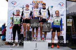 24.09.2022, Premanon, France (FRA): Alice Dusserre (FRA), Lena Moretti (FRA), Emma Oustry (FRA), Liv Breyton Bouvier (FRA), Chloe Orvain (FRA), (l-r) - Biathlon Samse Summer Tour, sprint, Premanon (FRA). www.nordicfocus.com. © Thibaut/NordicFocus. Every downloaded picture is fee-liable.