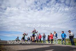 16.10.2022, Arcon, France (FRA): Quentin Fillon Maillet (FRA), Fabien Claude (FRA), Florent Claude (BEL), (l-r)  - Biathlon Samse Summer Tour, pursuit, Arcon (FRA). www.nordicfocus.com. © Thibaut/NordicFocus. Every downloaded picture is fee-liable.