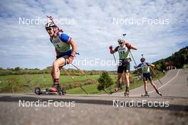 16.10.2022, Arcon, France (FRA): Florent Claude (BEL), Fabien Claude (FRA), Quentin Fillon Maillet (FRA), (l-r)  - Biathlon Samse Summer Tour, pursuit, Arcon (FRA). www.nordicfocus.com. © Thibaut/NordicFocus. Every downloaded picture is fee-liable.