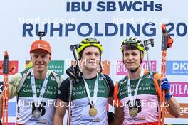 28.08.2022, Ruhpolding, Germany (GER): Roman Rees (GER), Sebastian Samuelsson (SWE), Martin Ponsiluoma (SWE), (l-r) - IBU Summer Biathlon World Championships, mass men, Ruhpolding (GER). www.nordicfocus.com. © Manzoni/NordicFocus. Every downloaded picture is fee-liable.