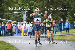 28.08.2022, Ruhpolding, Germany (GER): Jake Brown (USA), David Zobel (GER), (l-r) - IBU Summer Biathlon World Championships, mass men, Ruhpolding (GER). www.nordicfocus.com. © Manzoni/NordicFocus. Every downloaded picture is fee-liable.