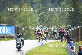 28.08.2022, Ruhpolding, Germany (GER): Philipp Horn (GER), Sebastian Samuelsson (SWE), Johannes Kuehn (GER), (l-r) - IBU Summer Biathlon World Championships, mass men, Ruhpolding (GER). www.nordicfocus.com. © Manzoni/NordicFocus. Every downloaded picture is fee-liable.