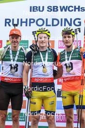 28.08.2022, Ruhpolding, Germany (GER): Roman Rees (GER), Sebastian Samuelsson (SWE), Martin Ponsiluoma (SWE), (l-r) - IBU Summer Biathlon World Championships, mass men, Ruhpolding (GER). www.nordicfocus.com. © Manzoni/NordicFocus. Every downloaded picture is fee-liable.