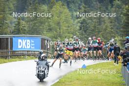 28.08.2022, Ruhpolding, Germany (GER): Vitezslav Hornig (CZE), Philipp Horn (GER), Peppe Femling (SWE), Sebastian Samuelsson (SWE), Johannes Kuehn (GER), (l-r) - IBU Summer Biathlon World Championships, mass men, Ruhpolding (GER). www.nordicfocus.com. © Manzoni/NordicFocus. Every downloaded picture is fee-liable.