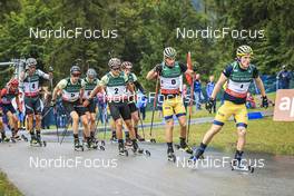 28.08.2022, Ruhpolding, Germany (GER): Michal Krcmar (CZE), Niklas Hartweg (SUI), Johannes Kuehn (GER), Justus Strelow (GER), Philipp Horn (GER), Lucas Fratzscher (GER), Peppe Femling (SWE), Sebastian Samuelsson (SWE), (l-r) - IBU Summer Biathlon World Championships, mass men, Ruhpolding (GER). www.nordicfocus.com. © Manzoni/NordicFocus. Every downloaded picture is fee-liable.