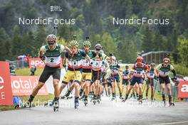 28.08.2022, Ruhpolding, Germany (GER): Philipp Horn (GER), Sebastian Samuelsson (SWE), Peppe Femling (SWE), (l-r) - IBU Summer Biathlon World Championships, mass men, Ruhpolding (GER). www.nordicfocus.com. © Manzoni/NordicFocus. Every downloaded picture is fee-liable.