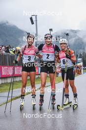 28.08.2022, Ruhpolding, Germany (GER): Johanna Puff (GER), Selina Marie Kastl (GER), Tereza Vobornikova (CZE), (l-r) - IBU Summer Biathlon World Championships, pursuit junior women, Ruhpolding (GER). www.nordicfocus.com. © Manzoni/NordicFocus. Every downloaded picture is fee-liable.