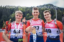 27.08.2022, Ruhpolding, Germany (GER): Tomas Mikyska (CZE), Jonas Marecek (CZE), Josef Kabrda (CZE), (l-r) - IBU Summer Biathlon World Championships, sprint junior men, Ruhpolding (GER). www.nordicfocus.com. © Manzoni/NordicFocus. Every downloaded picture is fee-liable.