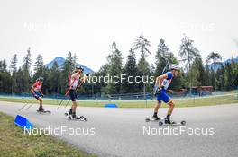 27.08.2022, Ruhpolding, Germany (GER): Jonas Marecek (CZE), Jasa Zidar (SLO), Robert Grumeza (ROU), (l-r) - IBU Summer Biathlon World Championships, sprint junior men, Ruhpolding (GER). www.nordicfocus.com. © Manzoni/NordicFocus. Every downloaded picture is fee-liable.