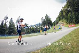 27.08.2022, Ruhpolding, Germany (GER): Roman Borovyk (UKR), Jonas Marecek (CZE), Jasa Zidar (SLO), Robert Grumeza (ROU), (l-r) - IBU Summer Biathlon World Championships, sprint junior men, Ruhpolding (GER). www.nordicfocus.com. © Manzoni/NordicFocus. Every downloaded picture is fee-liable.