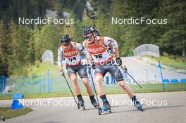27.08.2022, Ruhpolding, Germany (GER): Sandro Bovisi (SUI), Sebastian Stalder (SUI), (l-r) - IBU Summer Biathlon World Championships, sprint men, Ruhpolding (GER). www.nordicfocus.com. © Manzoni/NordicFocus. Every downloaded picture is fee-liable.