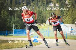 27.08.2022, Ruhpolding, Germany (GER): Edgars Mise (LAT), Anton Sinapov (BUL), (l-r) - IBU Summer Biathlon World Championships, sprint men, Ruhpolding (GER). www.nordicfocus.com. © Manzoni/NordicFocus. Every downloaded picture is fee-liable.