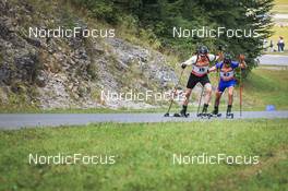 27.08.2022, Ruhpolding, Germany (GER): Johannes Kuehn (GER), George Buta (ROU), (l-r) - IBU Summer Biathlon World Championships, sprint men, Ruhpolding (GER). www.nordicfocus.com. © Manzoni/NordicFocus. Every downloaded picture is fee-liable.