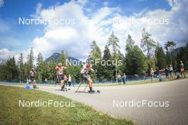27.08.2022, Ruhpolding, Germany (GER): Anton Dudchenko (UKR), Sandro Bovisi (SUI), Artem Pryma (UKR), (l-r) - IBU Summer Biathlon World Championships, sprint men, Ruhpolding (GER). www.nordicfocus.com. © Manzoni/NordicFocus. Every downloaded picture is fee-liable.