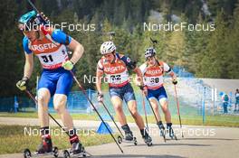 27.08.2022, Ruhpolding, Germany (GER): Stepan Terentjev (LTU), Jake Brown (USA), Wojciech Filip (POL), (l-r) - IBU Summer Biathlon World Championships, sprint men, Ruhpolding (GER). www.nordicfocus.com. © Manzoni/NordicFocus. Every downloaded picture is fee-liable.