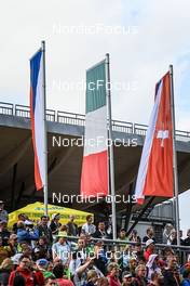 27.08.2022, Ruhpolding, Germany (GER): Event Feature: Podium flags - IBU Summer Biathlon World Championships, sprint women, Ruhpolding (GER). www.nordicfocus.com. © Manzoni/NordicFocus. Every downloaded picture is fee-liable.