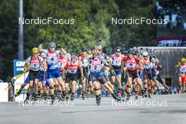 25.08.2022, Ruhpolding, Germany (GER): Fabian Kaskel (GER), Otto Invenius (FIN), Nikita Akimov (KAZ), (l-r) - IBU Summer Biathlon World Championships, super sprint junior men, Ruhpolding (GER). www.nordicfocus.com. © Manzoni/NordicFocus. Every downloaded picture is fee-liable.