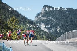 25.08.2022, Ruhpolding, Germany (GER): Matija Legovic (CRO), Blagoy Todev (BUL), George Coltea (ROU), Matic Repnik (SLO), Ludek Abraham (CZE), (l-r) - IBU Summer Biathlon World Championships, super sprint junior men, Ruhpolding (GER). www.nordicfocus.com. © Manzoni/NordicFocus. Every downloaded picture is fee-liable.