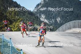 25.08.2022, Ruhpolding, Germany (GER): Matija Legovic (CRO), George Coltea (ROU), Ludek Abraham (CZE), (l-r) - IBU Summer Biathlon World Championships, super sprint junior men, Ruhpolding (GER). www.nordicfocus.com. © Manzoni/NordicFocus. Every downloaded picture is fee-liable.