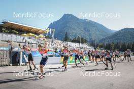 25.08.2022, Ruhpolding, Germany (GER): Tomas Mikyska (CZE), Josef Kabrda (CZE), Vincent Bonacci (USA), Ondrej Manek (CZE), Rasmus Schiellerup (DEN), Tuudor Palm (EST), (l-r) - IBU Summer Biathlon World Championships, super sprint junior men, Ruhpolding (GER). www.nordicfocus.com. © Manzoni/NordicFocus. Every downloaded picture is fee-liable.
