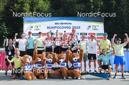 25.08.2022, Ruhpolding, Germany (GER): Johanna Puff (GER), Selina Marie Kastl (GER), Marlene Fichtner (GER), Fabian Kaskel (GER), (l-r) - IBU Summer Biathlon World Championships, super sprint junior women, Ruhpolding (GER). www.nordicfocus.com. © Manzoni/NordicFocus. Every downloaded picture is fee-liable.