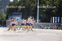 25.08.2022, Ruhpolding, Germany (GER): Ema Kapustova (SVK), Kristina Makovinyova (SVK), Sanita Bulina (LAT), Julia Machyniakova (SVK), Sandra Bulina (LAT), (l-r) - IBU Summer Biathlon World Championships, super sprint junior women, Ruhpolding (GER). www.nordicfocus.com. © Manzoni/NordicFocus. Every downloaded picture is fee-liable.