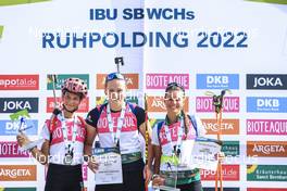 25.08.2022, Ruhpolding, Germany (GER): Lena Repinc (SLO), Selina Marie Kastl (GER), Lora Hristova (BUL), (l-r) - IBU Summer Biathlon World Championships, super sprint junior women, Ruhpolding (GER). www.nordicfocus.com. © Manzoni/NordicFocus. Every downloaded picture is fee-liable.