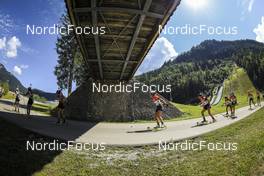 25.08.2022, Ruhpolding, Germany (GER): Kristyna Otcovska (CZE), Zala Repe (SLO), Barbara Skacanova (SVK), Kristina Titiyevskaya (KAZ), (l-r) - IBU Summer Biathlon World Championships, super sprint junior women, Ruhpolding (GER). www.nordicfocus.com. © Manzoni/NordicFocus. Every downloaded picture is fee-liable.