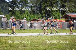 25.08.2022, Ruhpolding, Germany (GER): Vivien-Bernadett Andras (ROU), Alina Skripkina (KAZ), Sara Pacerova (SVK), Konstantina Charalampidou (GRE), (l-r) - IBU Summer Biathlon World Championships, super sprint junior women, Ruhpolding (GER). www.nordicfocus.com. © Manzoni/NordicFocus. Every downloaded picture is fee-liable.