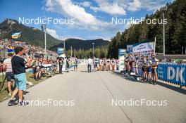 26.08.2022, Ruhpolding, Germany (GER): Sebastian Samuelsson (SWE), Philipp Horn (GER), Peppe Femling (SWE), Justus Strelow (GER), Heikki Laitinen (FIN), Philipp Nawrath (GER), (l-r) - IBU Summer Biathlon World Championships, super sprint men, Ruhpolding (GER). www.nordicfocus.com. © Manzoni/NordicFocus. Every downloaded picture is fee-liable.