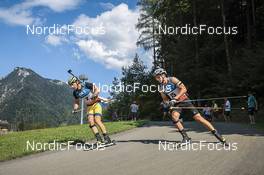 26.08.2022, Ruhpolding, Germany (GER): Peppe Femling (SWE), Niklas Hartweg (SUI), (l-r) - IBU Summer Biathlon World Championships, super sprint men, Ruhpolding (GER). www.nordicfocus.com. © Manzoni/NordicFocus. Every downloaded picture is fee-liable.