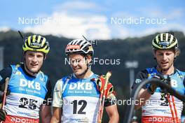 26.08.2022, Ruhpolding, Germany (GER): Sebastian Samuelsson (SWE), Philipp Horn (GER), Peppe Femling (SWE), (l-r) - IBU Summer Biathlon World Championships, super sprint men, Ruhpolding (GER). www.nordicfocus.com. © Manzoni/NordicFocus. Every downloaded picture is fee-liable.