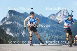 26.08.2022, Ruhpolding, Germany (GER): Roman Rees (GER), Robert Heldna (EST), (l-r) - IBU Summer Biathlon World Championships, super sprint men, Ruhpolding (GER). www.nordicfocus.com. © Manzoni/NordicFocus. Every downloaded picture is fee-liable.