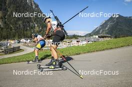 26.08.2022, Ruhpolding, Germany (GER): Peppe Femling (SWE), Niklas Hartweg (SUI), (l-r) - IBU Summer Biathlon World Championships, super sprint men, Ruhpolding (GER). www.nordicfocus.com. © Manzoni/NordicFocus. Every downloaded picture is fee-liable.