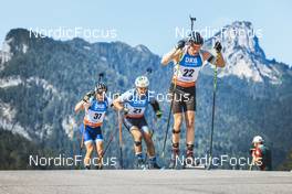 26.08.2022, Ruhpolding, Germany (GER): Heikki Laitinen (FIN), Taras Lesiuk (UKR), Roman Rees (GER), (l-r) - IBU Summer Biathlon World Championships, super sprint men, Ruhpolding (GER). www.nordicfocus.com. © Manzoni/NordicFocus. Every downloaded picture is fee-liable.