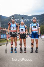 26.08.2022, Ruhpolding, Germany (GER): Lisa Vittozzi (ITA), Dorothea Wierer (ITA), Nastassia Kinnunen (FIN), (l-r) - IBU Summer Biathlon World Championships, super sprint women, Ruhpolding (GER). www.nordicfocus.com. © Manzoni/NordicFocus. Every downloaded picture is fee-liable.
