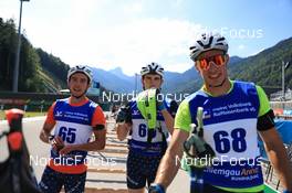 24.08.2022, Ruhpolding, Germany (GER): Jake Brown (USA), Sean Doherty (USA), Paul Schommer (USA), (l-r) - IBU Summer Biathlon World Championships, training, Ruhpolding (GER). www.nordicfocus.com. © Manzoni/NordicFocus. Every downloaded picture is fee-liable.