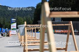 24.08.2022, Ruhpolding, Germany (GER): Event Feature: gun racks at the shooting range  - IBU Summer Biathlon World Championships, training, Ruhpolding (GER). www.nordicfocus.com. © Manzoni/NordicFocus. Every downloaded picture is fee-liable.