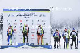 26.01.2022, Arber, Germany (GER): Anton Babikov (RUS), Sverre Dahlen Aspenes (NOR), Matthias Dorfer (GER), Oscar Lombardot (FRA), Philipp Horn (GER), Taras Lesiuk (UKR), (l-r) - IBU Open European Championships Biathlon, individual men, Arber (GER). www.nordicfocus.com. © Manzoni/NordicFocus. Every downloaded picture is fee-liable.