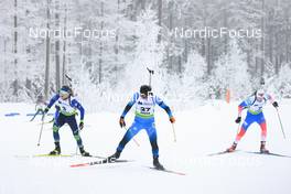 26.01.2022, Arber, Germany (GER): (l-r), Ilya Auseyenka (BLR), Oscar Lombardot (FRA), Petr Pashchenko (RUS) - IBU Open European Championships Biathlon, individual men, Arber (GER). www.nordicfocus.com. © Manzoni/NordicFocus. Every downloaded picture is fee-liable.