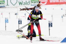 30.01.2022, Arber, Germany (GER): Janina Hettich (GER), Jenny Enodd (NOR), (l-r) - IBU Open European Championships Biathlon, mixed relay, Arber (GER). www.nordicfocus.com. © Deubert/NordicFocus. Every downloaded picture is fee-liable.